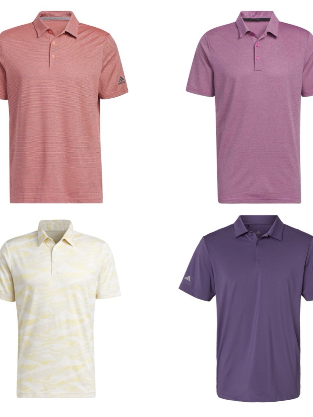 4-adidas Men’s Heathered Pink, Lavender, Pale Yellow & Purple Polo Pack